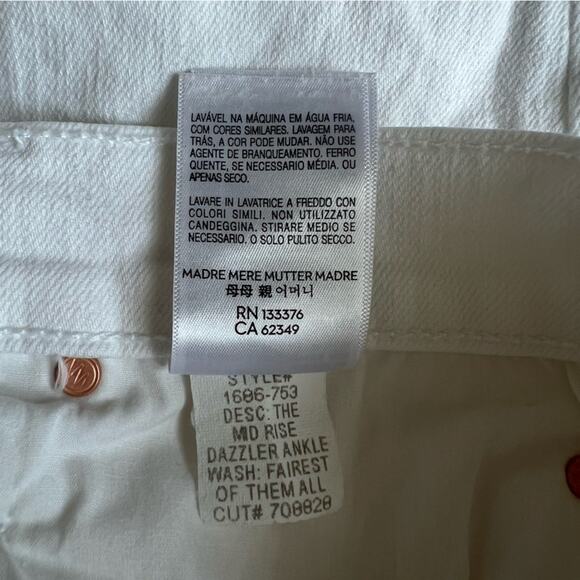 Mother Jeans Women’s The Mid Rise Dazzler Ankle White Fairest Of Them All Jeans - Picture 13 of 15